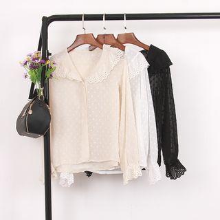 Eyelet Lace Trim Sheer Blouse