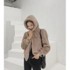 Faux-fur Zip-up Hoodie Beige - One Size