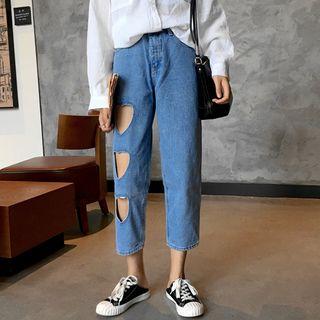 Cropped Heart Cutout Straight-fit Jeans