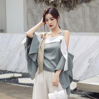 Sleeveless Asymmetric Ruffled Top Silver Gray - One Size