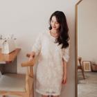 3/4-sleeve Textured Shift Dress