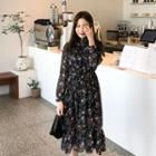 Mockneck Floral Chiffon Midi Dress Navy Blue - One Size