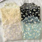 Daisy Print Long-sleeve Mesh Top