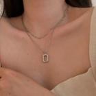 Rectangle Pendant Layered Alloy Necklace Set Of 2 - Silver - One Size