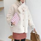 Reversible Faux-shearling Jacket With Muffler Beige - One Size