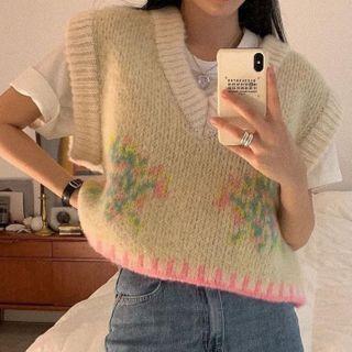 Pattern Sweater Vest Almond - One Size
