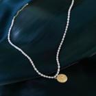 Genuine Pearl Coin Necklace E400 - Pearl White & Gold - One Size