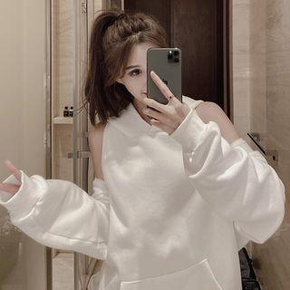 Cold-shoulder Hoodie Hoodie - White - One Size