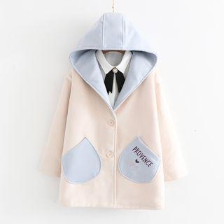 Color Block Hooded Button Coat