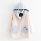 Color Block Hooded Button Coat