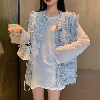 Plain Crewneck Long-sleeve T-shirt / Frayed Vest
