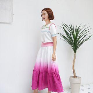 Frill-hem Long Gradation Skirt