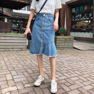 Buttoned Midi Denim Skirt (button Unopened)