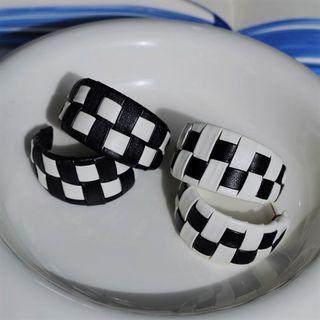 Check Faux Leather Open Hoop Earring