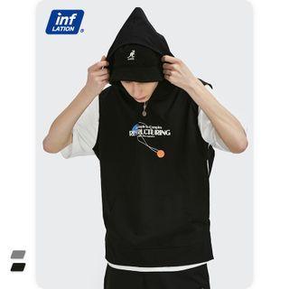 Printed Sleeveless Hooded Top