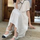 Contrast Trim Shirt / Short-sleeve Midi A-line Dress