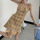 Tie-shoulder Plaid A-line Dress