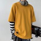 Mock Two-piece Long-sleeve Striped Paneled T-shirt