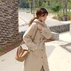 Hooded Long Wool Blend Coat With Sash Beige - One Size
