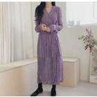 Long-sleeve Dotted Ruched Midi Dress