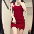 Bow Strap Plain A-line Mini Dress