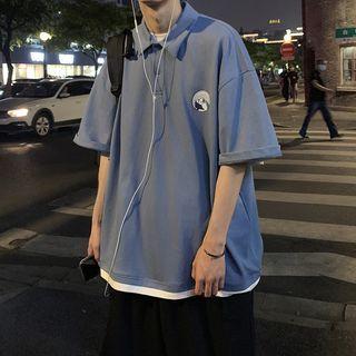 Short-sleeve Collar Mountain Print T-shirt