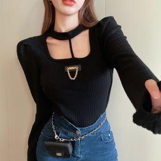 Halter Skinny Long-sleeve Top