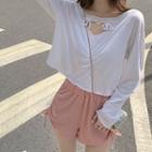 Long-sleeve Cut-out T-shirt / Drawstring Shorts