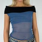 Off-shoulder Two-tone Mesh Top