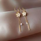 Flower Fringed Drop Earring 1 Pair - Silver Needle Earring - White Flower - Gold - One Size