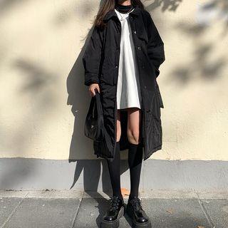 Plain Loose-fit Puffer Coat Black - One Size