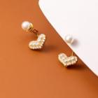 Heart Faux Pearl Sterling Silver Swing Earring 1 Pair - Gold - One Size