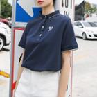 Polo Collar Heart Embroidered Short-sleeve Top