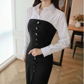 Strapless Button-up Midi Dress / Plain Shirt