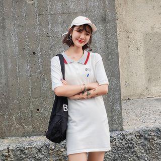 Short-sleeve Embroidered Mini Knit Polo Dress