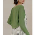 Plain Cropped Cardigan Green - One Size