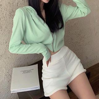 Cropped Zipped Hooded Knit Jacket / Hot Pants