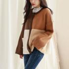 Crew-neck Color-block Boxy Cardigan