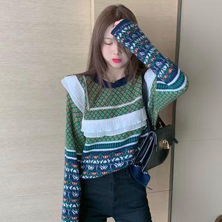 Frill Trim Pattern Sweater