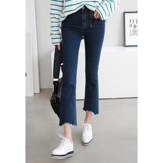 Fringe-hem Cropped Boot-cut Jeans