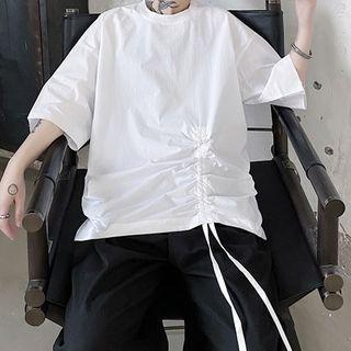 Drawstring Ruched Elbow-sleeve T-shirt