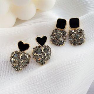 Rhinestone Heart / Square Dangle Earring 1 Pair - Love Heart - One Size