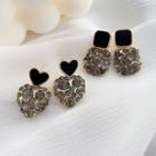 Rhinestone Heart / Square Dangle Earring 1 Pair - Love Heart - One Size