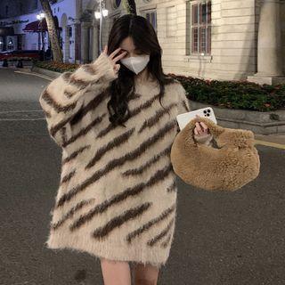 Long-sleeve Zebra Print Sweater Sweater - One Size