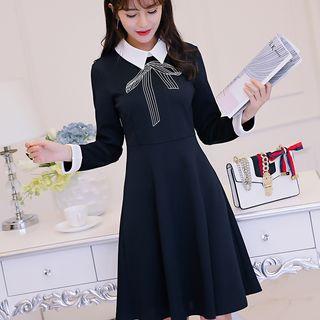 Long-sleeve Printed Knit A-line Dress