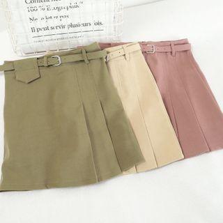 Plain High Waist A-line Skirt With Belt