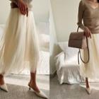 Dotted Mesh Flared Long Skirt Cream - One Size