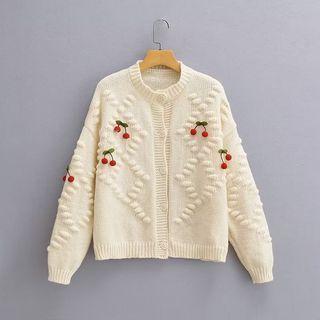 Round Neck Cherry Accent Cardigan