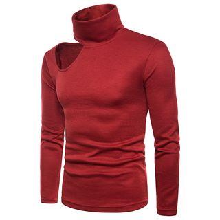Mock Neck One-shoulder Long-sleeve Knit Top
