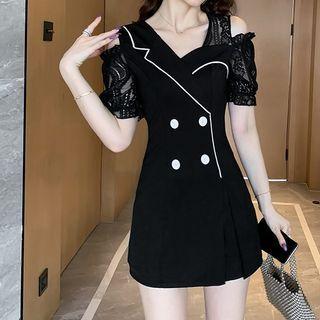 Cold-shoulder Double-breasted Short-sleeve Dress + Shorts
